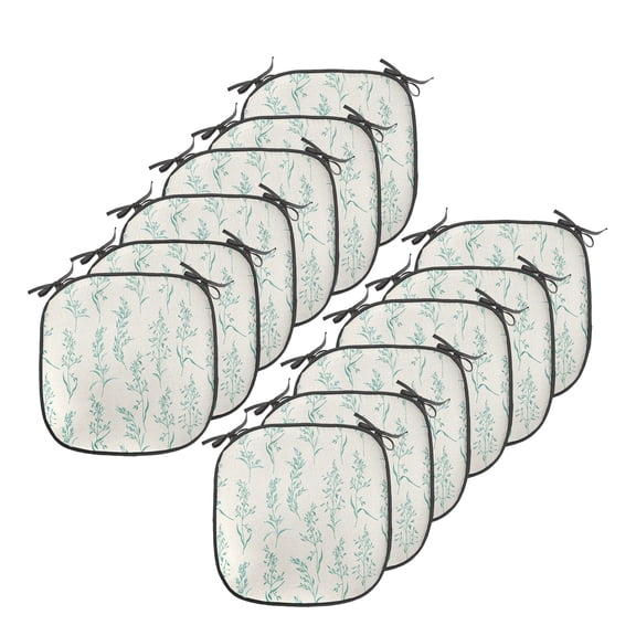 Floral Chair Seating Cushion Set of 12, Floral Pattern Moderate Essential Botanical Herbs Flower Plants Fresh Twigs Theme, Seat Pads with Anti-slip Backing, 16"x16", Green Cream, by Ambesonne