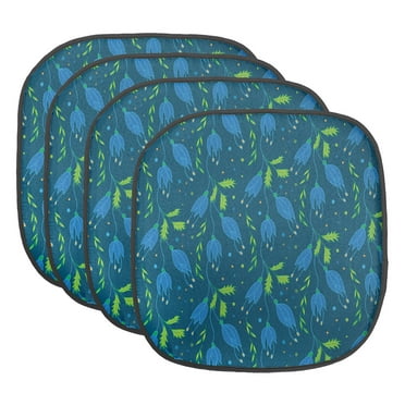 Floral Chair Seating Cushion Set of 4, Pattern of Dreamy Flower and Leaf Motifs Romantic, Seat Pads for Office with Anti-slip Backing, 16"x16", Dark Teal Sea Blue, by Ambesonne