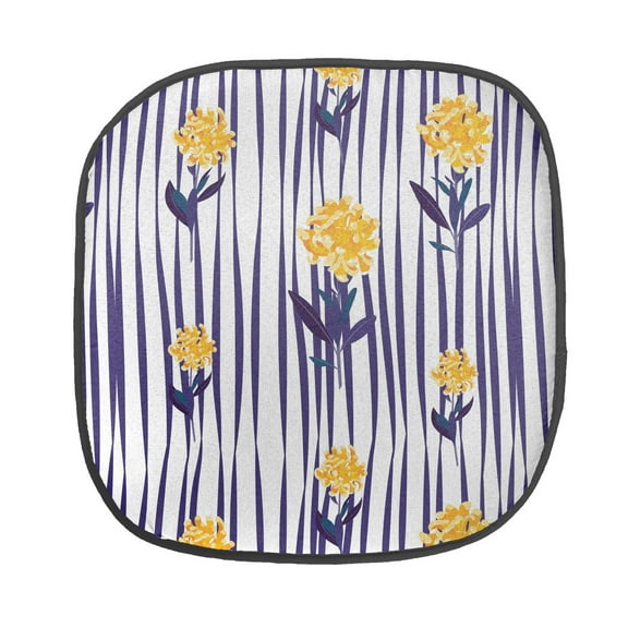 Floral Chair Seating Cushion, Spring Season Repeating Pattern Chrysanthemum Flowers on Striped Background, Soft Seat Pads for Office with Anti-slip Backing, 16"x16", Indigo Earth Yellow, by Ambesonne