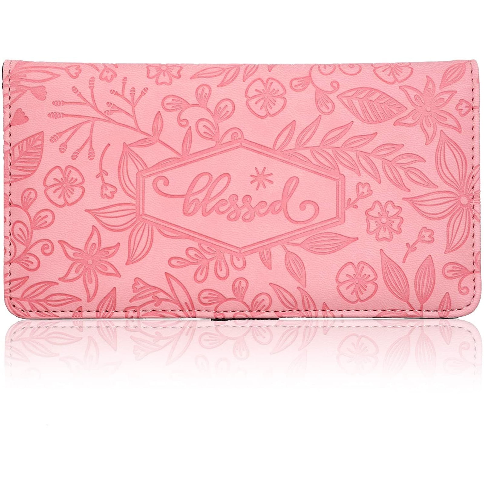 Juvale Brandclub Floral Checkbook Cover for Women Card Holder Wallet for Checks Credit Cards RFID Blocking Pink