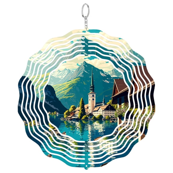 Floral Checkered Hello Spring Bunny 3D Wind Spinner Kinetic Metal Hanging Easter Rabbit Gift Round