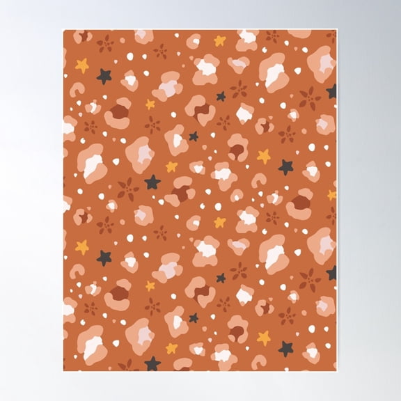 Floral Cheetah Print Pattern - Summer Rust Brown Poster Wall Art, Modern Wall Decor For Living Room Bedroom, 12x18 UNFRAMED