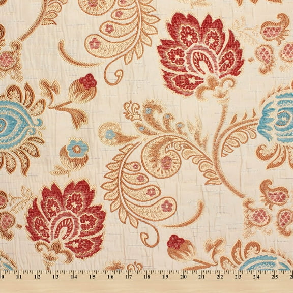 Floral Chenille Upholstery Brocade Jacquard 58/59" Fabric By The Yard - Beige / Multi