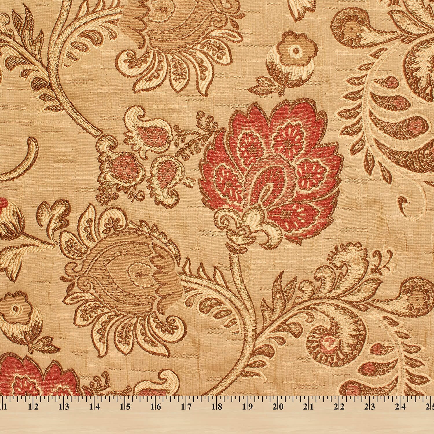 Floral Chenille Upholstery Brocade&nbsp;Jacquard 58/59" Fabric By The Yard - Gold / Red
