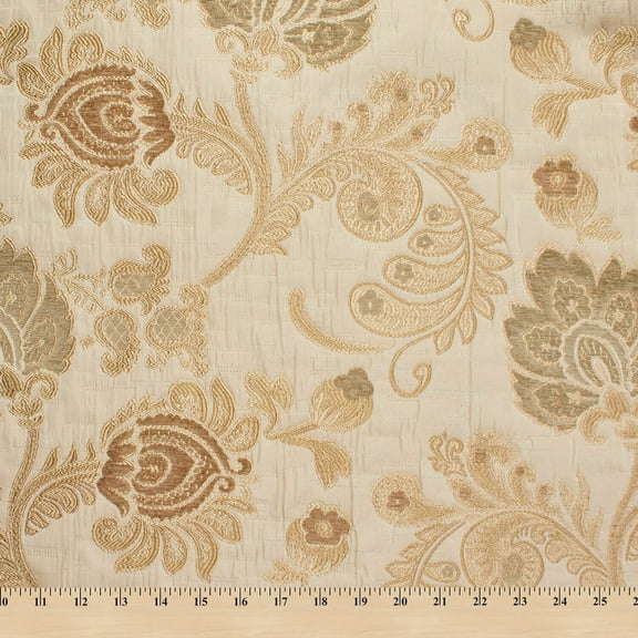 Floral Chenille Upholstery Brocade Jacquard 58/59" Fabric By The Yard - Ivory / Tan