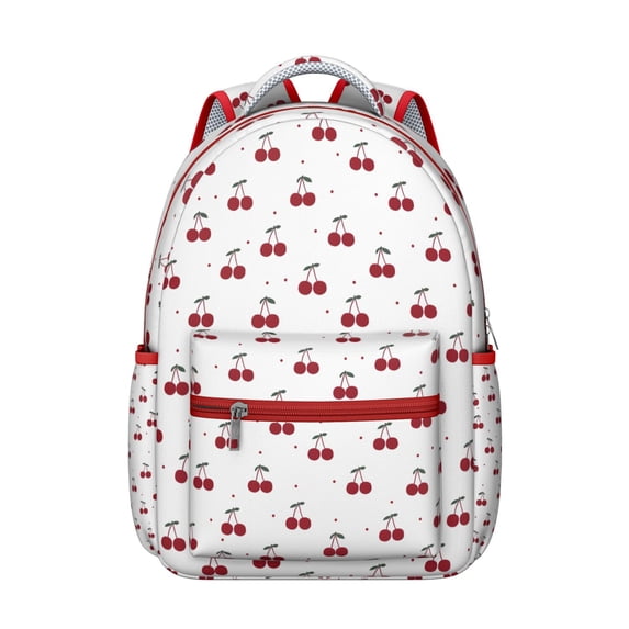Floral Cherry Print Laptop Backpack for Women Teens, Large School College Bookbag with Laptop Sleeve, Durable Work Backpack for Commute Travel, Cherry Gift