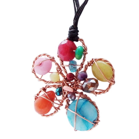 Floral Chic Blue Stone Cotton Rope Necklace