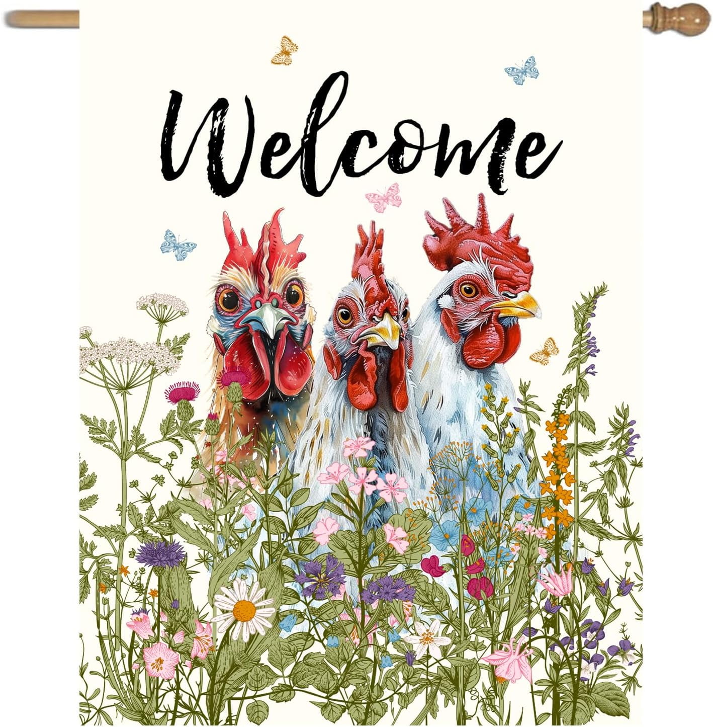 Floral Chicken Garden Flag Spring Summer House Flags 12x18 Double Sided Flower Rooster Farmhouse