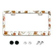 Floral Chicken License Plate Frames for Women Men Car Plate Holder Cover Metal Tag Aluminum Car Accessories Front Rear Plate Decor