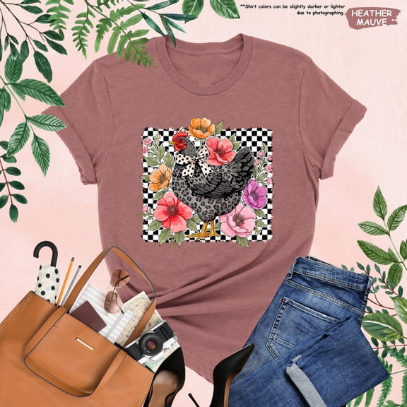 Floral Chicken Shirt for Women, Country Farm Girl Tee with Flowers, Cute Hen Graphic Tee, Backyard Chicken Lover Gift, Farm Animal T-Shirt All Size S-5Xl