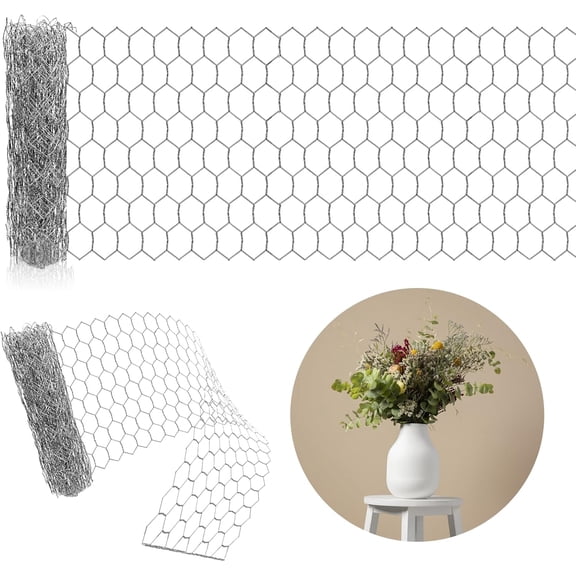 Floral Chicken Wire Flower Arrangement: 39 X 39 Inch Galvanized Chicken Wire Roll Bendable Vase Frog Mesh for Crafts DIY Grid Garden Florist Wedding Arch Holiday Christmas Thanksgiving Decorations