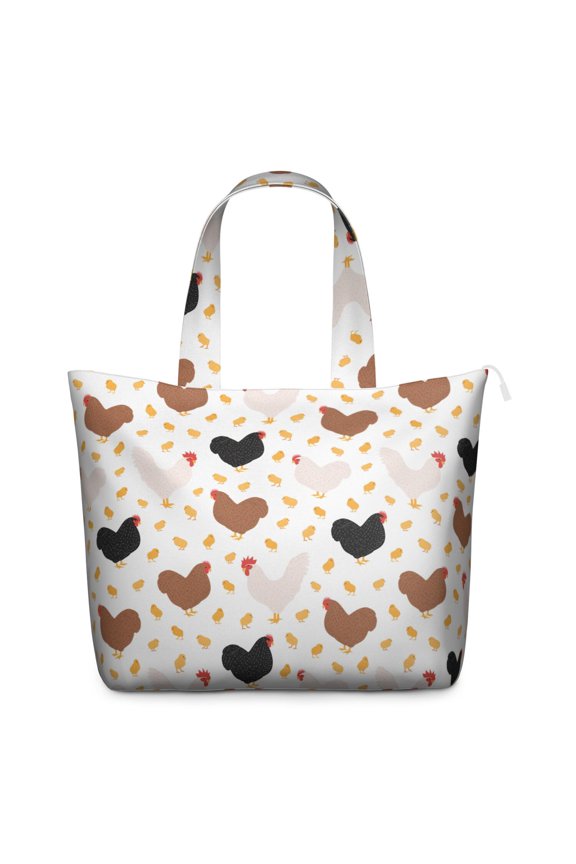 Floral Chicken and Egg Pattern Weekender Bag, Watercolor Rooster and Hen Duffel for Women, Rustic Farmhouse Style Travel Tote