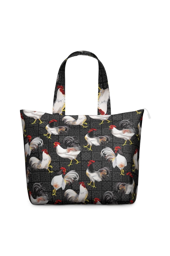 Floral Chicken and Egg Pattern Weekender Bag, Watercolor Rooster and Hen Duffel for Women, Rustic Farmhouse Style Travel Tote