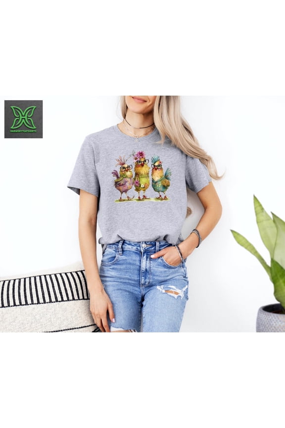 Floral Chickens Shirt, Cute Chickens with Glasses Shirt, Ladies Chicken Lover Gift,Chicken Mom Tee,Farm Girl Chicken Shirt,Women Chicken Tee Tshirt All Size S-5XL
