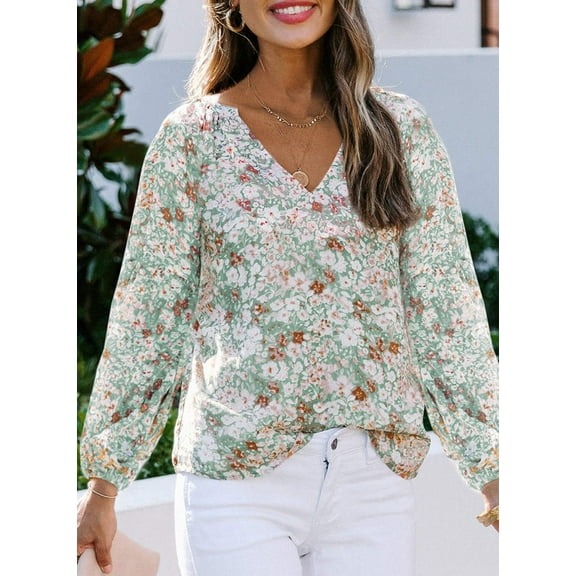 Floral Chiffon Lantern Sleeve Blouse