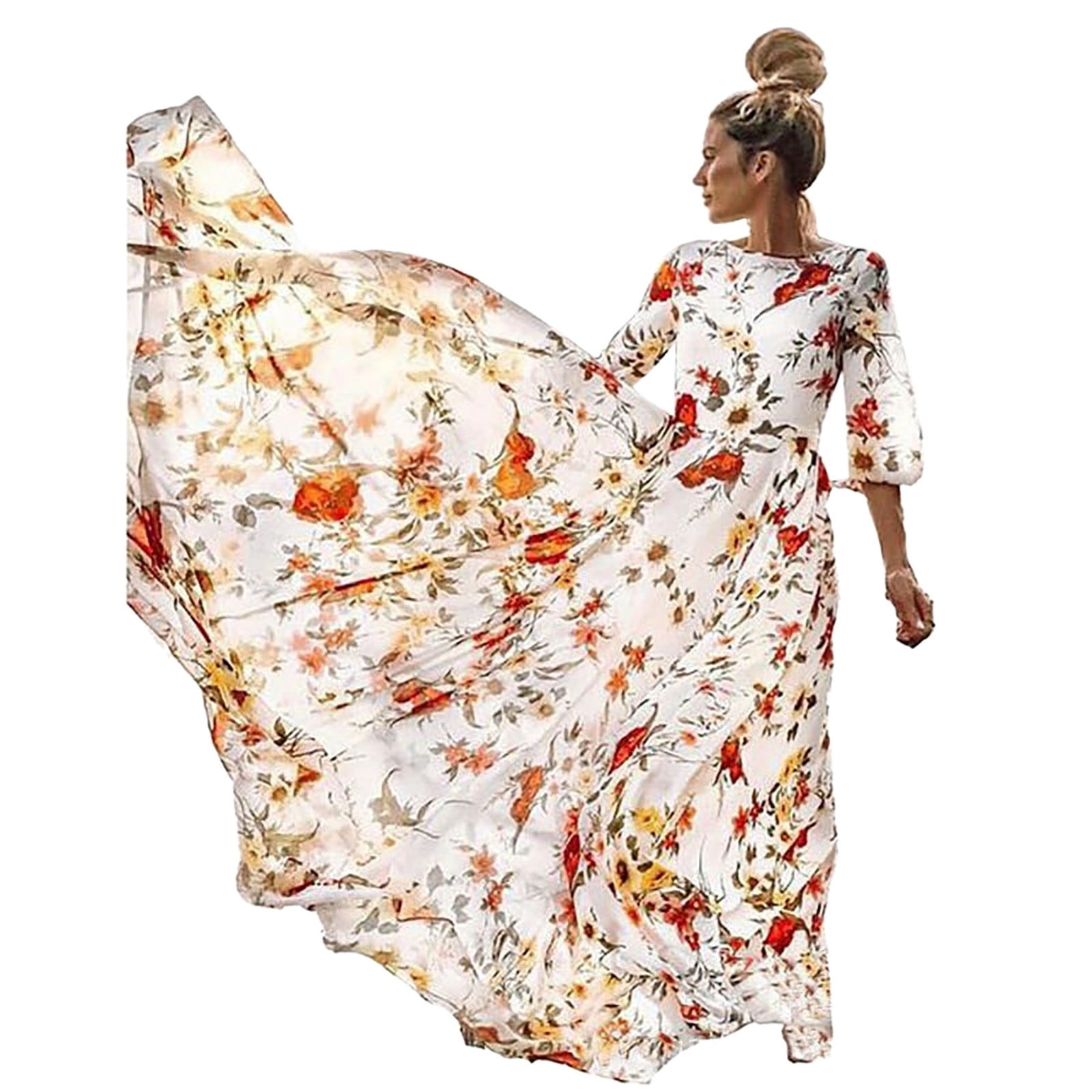 Dress Max Spring Floral Chiffon Maxi Dress For Women Elegant Spring Autumn Long Dresses ...
