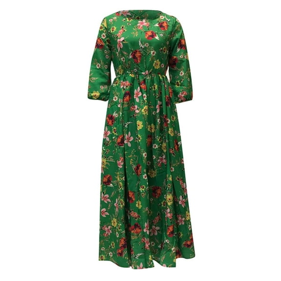 Floral Chiffon Maxi Dress For Women Elegant Spring Autumn Long Dresses Flare Slim Fit Casual Boho Sundress