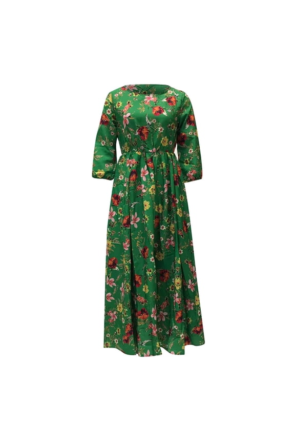Floral Chiffon Maxi Dress For Women Elegant Spring Autumn Long Dresses Flare Slim Fit Casual Boho Sundress