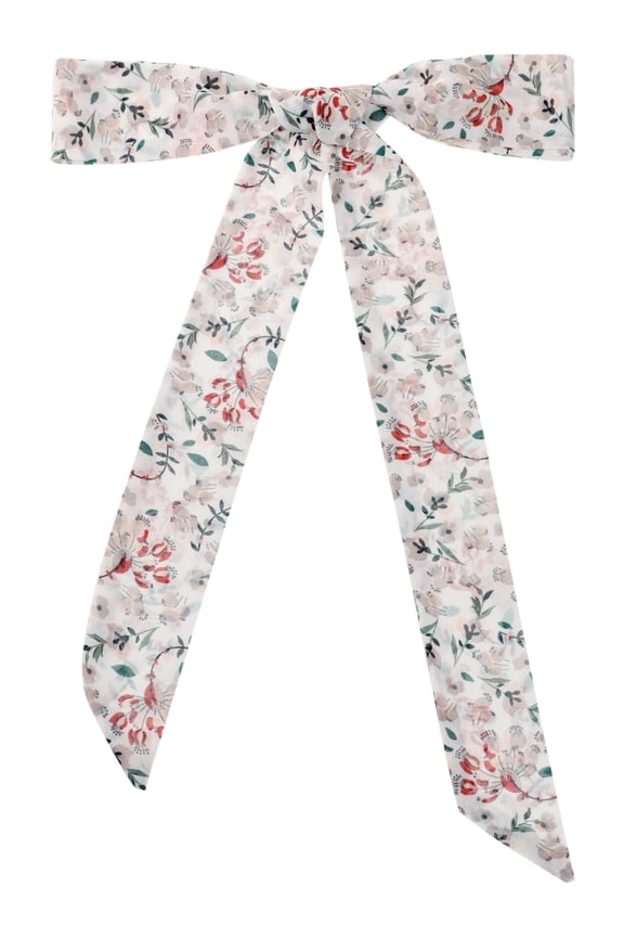Floral Chiffon Scarves Square Skinny Long Neck Scarf Neckerchief Long-White 180x5cm