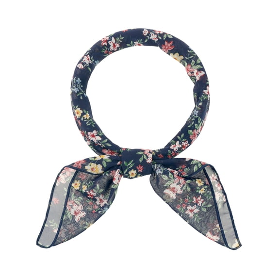 INSPIRE CHIC Floral Chiffon Scarves Square Skinny Long Neck Scarf Neckerchief Square-Navy Blue 90x90cm