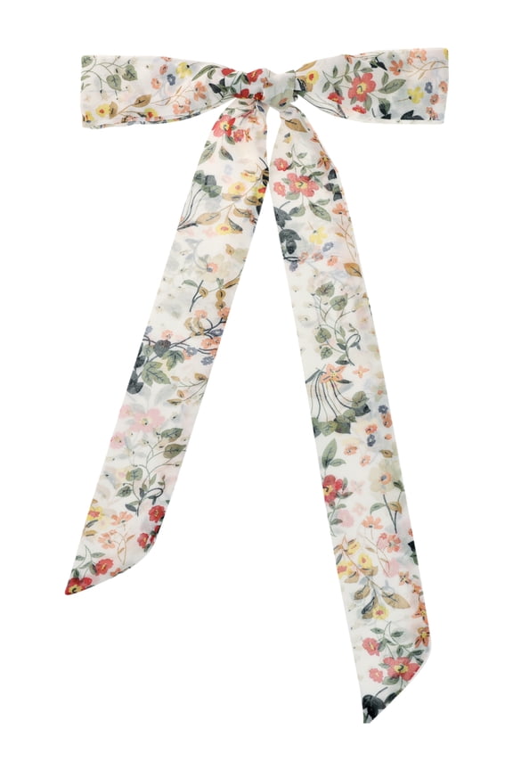 Floral Chiffon Scarves Square Skinny Long Neck Scarf Neckerchief Long-White-2 180x5cm