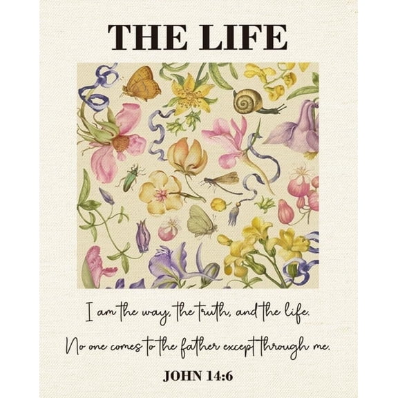 Floral Christian Canvas Wall Art, Bible Verse Decor, Botanical flowers Scripture Wall Decoration for Bedroom Living Room Prayer Decor, The Life, Truth, Way Posters
