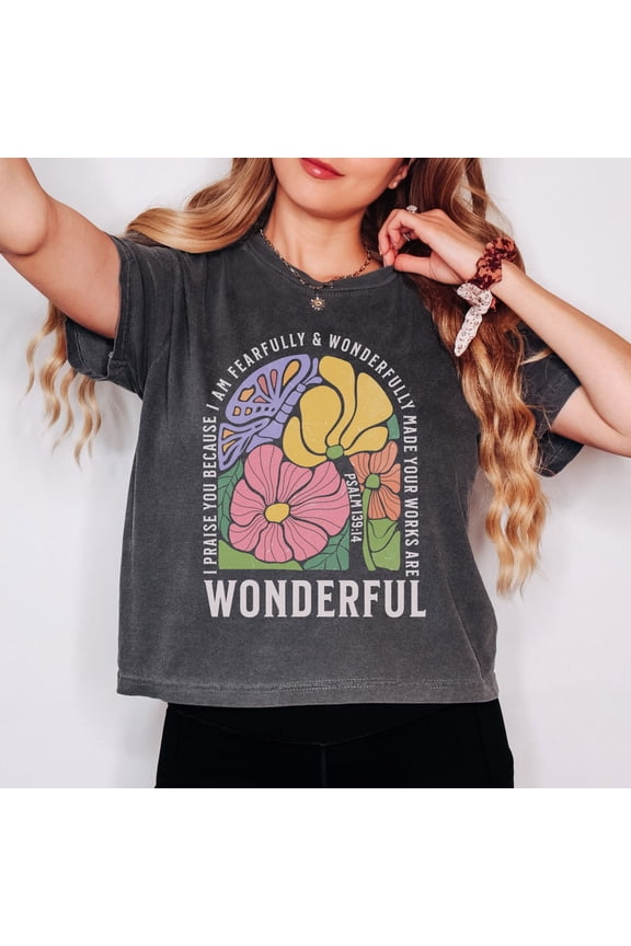 Floral Christian Crop Top Boxy Fit Wildflower Retro Boho Religious Mom Faith Based T-Shirt