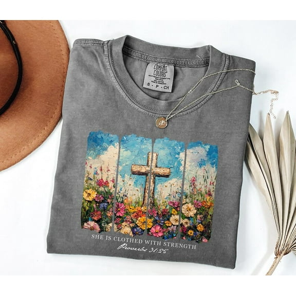 Floral Christian Shirt, She Is Clothed With Strenght T-Shirt, Faith Tee, Religious Mom Gift, Christ Women Gift