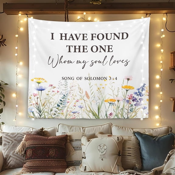 Floral Christian Tapestry Wall Hanging, Spiritual Decor, Christian Scripture Wall Art Decor, Bible Verses Wall Decor for Prayer Room Church Bedroom, I Have Found The One Whom My Soul Loves, 5060 inc