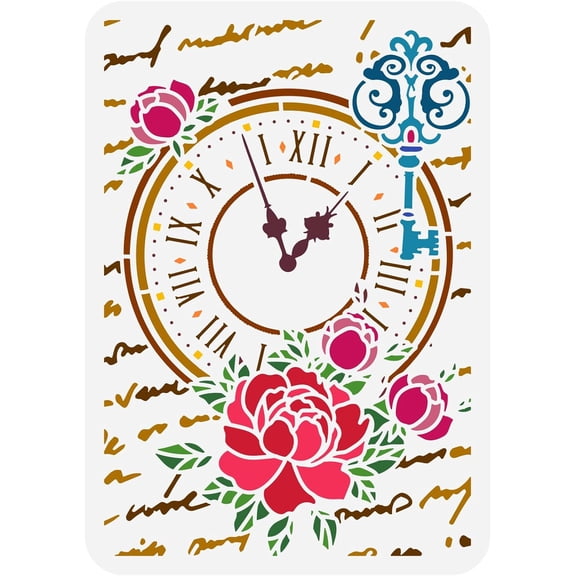 Floral Clock Stencil 8.3x11.7inch Plastic Reusable DIY Craft Stencil for Home Decor for DIY