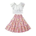 thumbnail image 1 of Floral Clothes Set for Girl Ruffle Sleeveless Crop Top Print Tiered Skirt 6-13 Years Old Tween 2 Piece Skirt Suit, White, 13 Years, 1 of 7