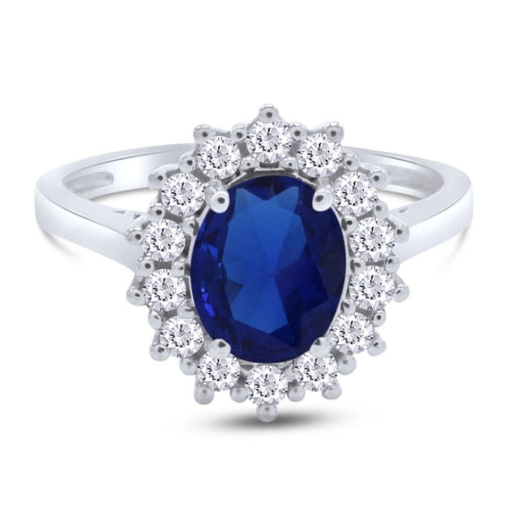 Floral Cluster Diamond Engagement Ring, Halo Diamond Ring, Oval Cut Blue Sapphire Diamond Ring, September Birthstone Ring, 925 Sterling Silver, 2.4 Ct Simulated Sapphire and Diamond, Gemstone Ring