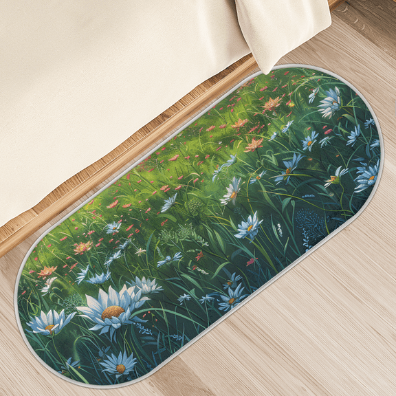 Floral Cluster Oval Plush Floor Mat, 47.2x19.7 Inch Super Soft Shag Carpet with Thick Padding, Anti-Skid Base for Bedroom, Livingroom, Dorm, Home Decoration