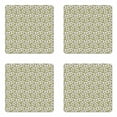 thumbnail image 1 of Floral Coaster Set of 4, Hand Drawn Arrangement of Blossoming Petals Botany Doodle Design, Square Hardboard Gloss Coasters, Standard Size, Pale Olive Green Mustard, by Ambesonne, 1 of 2
