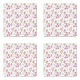 thumbnail image 1 of Floral Coaster Set of 4, Soft Toned Flower Bush Foliage Spring Blooms Natural Beauty Essence Pattern on White, Square Hardboard Gloss Coasters, Standard Size, Multicolor, by Ambesonne, 1 of 2
