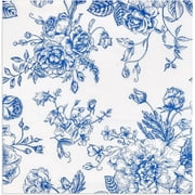 Gift Boutique Floral Cocktail Napkins, Blue & White Spring Flower Disposable Paper Napkins, 120-Pack