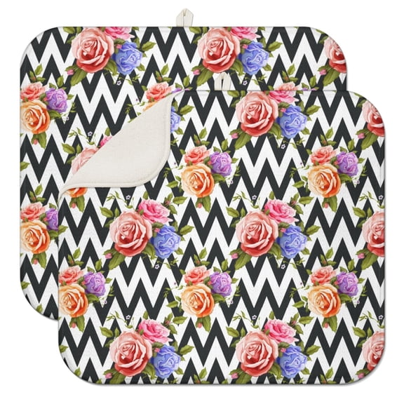 Floral Coffee Mat with Wildflower and Botanical Print – Fast Drying Microfiber Spill Mat, Multi-Functional Dish Drying Pad for Kitchen and Cafe Use