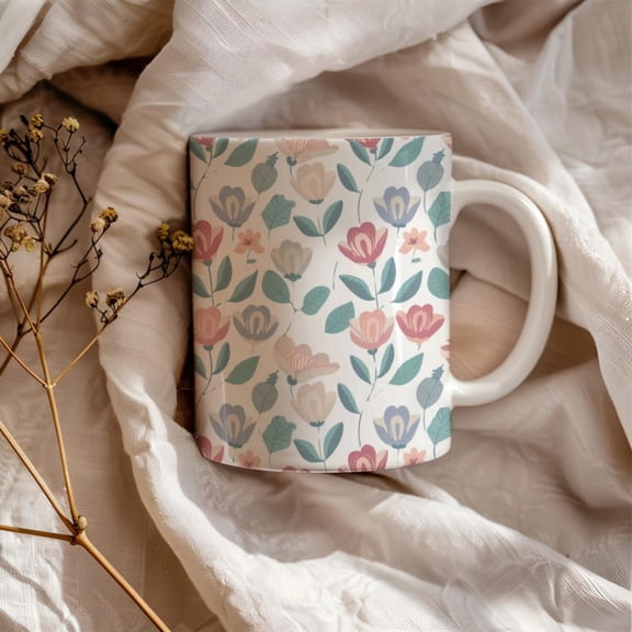 Floral Coffee Mug, Aesthetic Flower Pattern Mug, Cute Boho Cup, Cottagre Gift, Ceramic Mug Wo, Artistic Drinkware, Gift Her.
