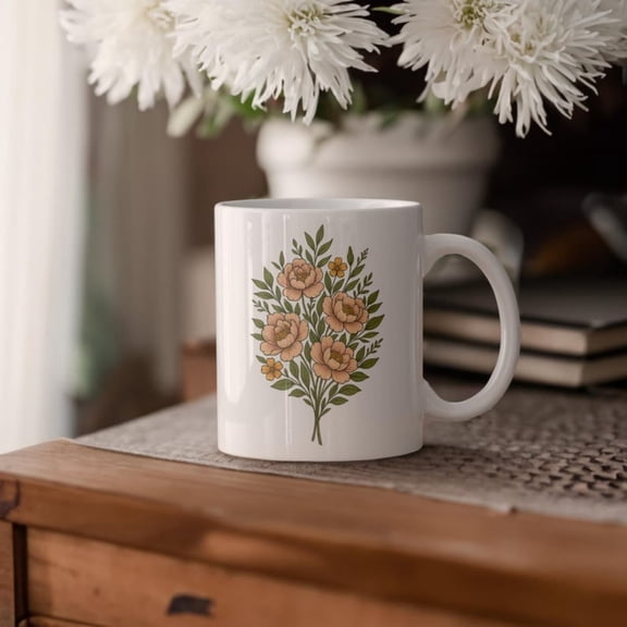 Floral Coffee Mug, Boho Floral Mug, Gift Plant Lovers, Nature Lovers Cup, Kitchen Dr, rafted Tea Mug.