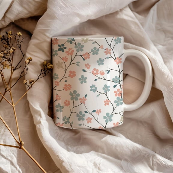 Floral Coffee Mug - Vintage Flower Print Mug - Aesthetic Ceramic Tea Cup - Cottagre Gift Her - Cute Spring Mug - Botanil Coffee Cup.
