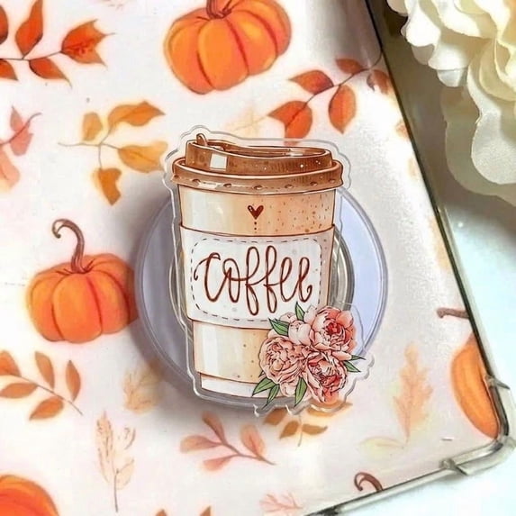 Floral Coffee Phone Grip: Girly Coffee MagSafe Pop Socket, Acrylic ...