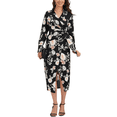 thumbnail image 1 of Floral Collared Surplice Neck Dress for Women Mid-Calf Length Black X-Large, 1 of 4