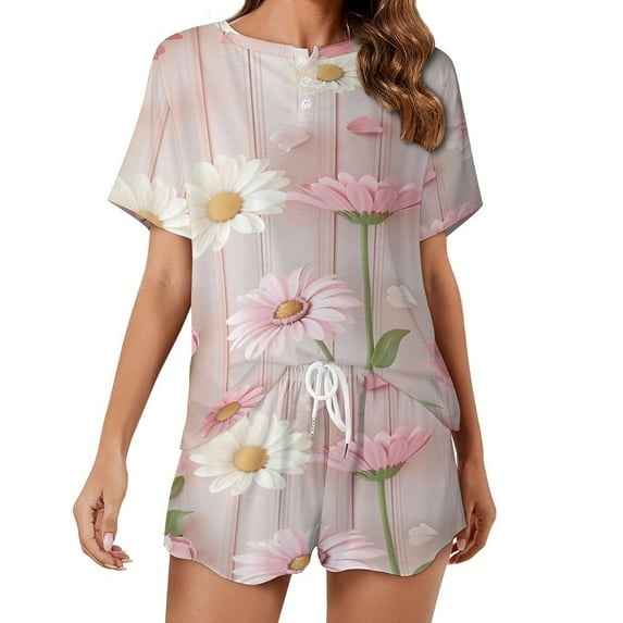 Floral Colorful Flower 2 Pack Women’s Pajama Set Print Sleepwear And Shorts Y2k Loungewear Sets S-5XL