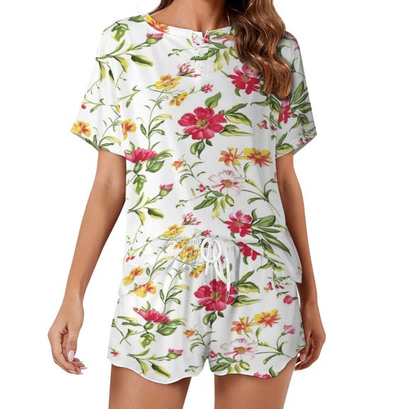 Floral Colorful Flower 2 Pack Women’s Pajama Set Print Sleepwear And Shorts Y2k Loungewear Sets S-5XL