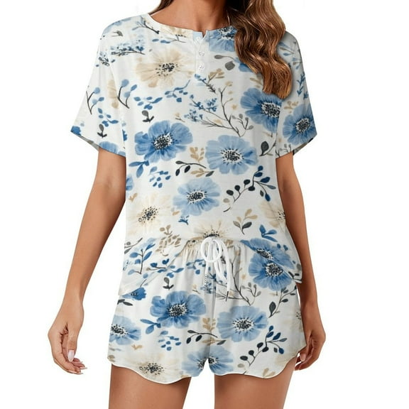 Floral Colorful Flower 2 Pack Women’s Pajama Set Print Sleepwear And Shorts Y2k Loungewear Sets S-5XL