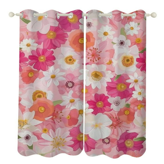 Floral Colorful Flower 2 Panel Curtain Set, Watercolor Painting Window Treatment Living Room Bedroom Decor