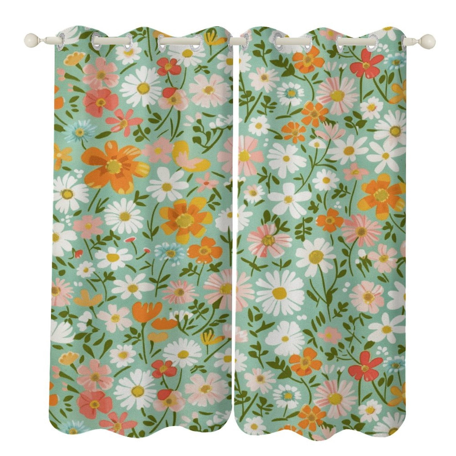 Llama & Cactus Print Kids Curtains - 2 Panel Set, Colorful Grommet Top, 40x84 Inches Each, Microfiber, Machine Washable - View #7