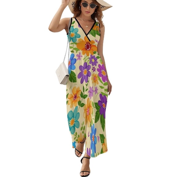 Floral Colorful Flower Art Sleeveless Dress Women's Summer Suit Dresses for Women 2025 Luxury Party Dress