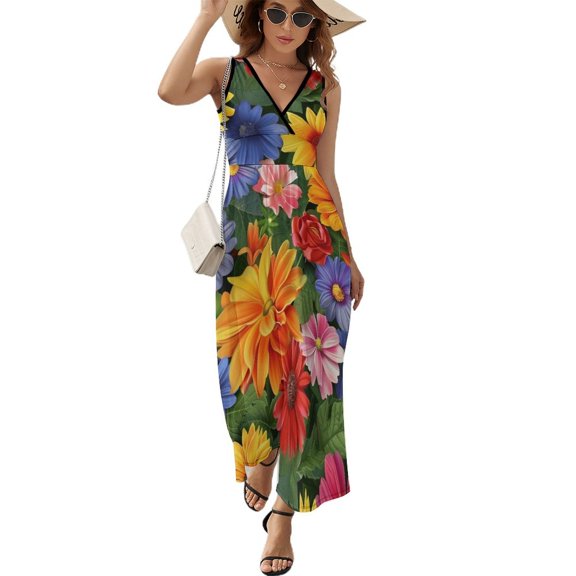 Floral Colorful Flower Art Sleeveless Dress Women's Summer Suit Dresses for Women 2025 Luxury Party Dress