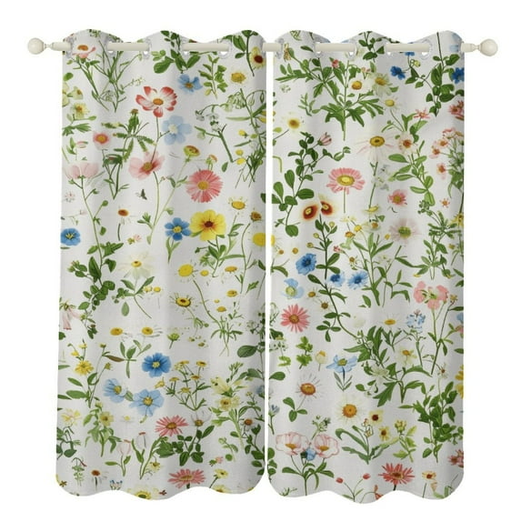 Floral Colorful Flower Blackout Curtains, Watercolor Pattern Window Treatment Grommet Curtains for Bedroom Thermal Insulated Window Curtains for Living Room 2 Panel Set